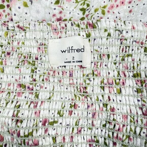 WILFRED Aritzia Bellow Printed Ruched-Bodice Mini Dress Sz 2 Pastel Sage Green - Picture 7 of 9